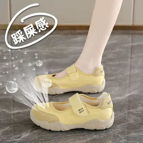 玛丽珍女鞋夏浅口单鞋孕妇包头凉鞋2025新款帆布小黄鞋复古奶奶鞋图片