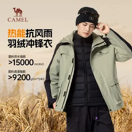 骆驼男装三合一羽绒冲锋衣男秋冬季2025新款工装加厚登山服外套男商品大图