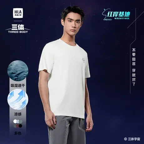 HLA/海澜之家凉感短袖T恤2025夏季新三体联名系列红岸基地圆领男商品大图