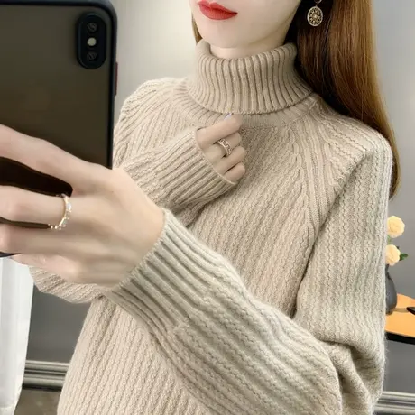 秋冬2023年新款加厚女士毛衣宽松内搭女装潮纯色慵懒风高领女上衣商品大图