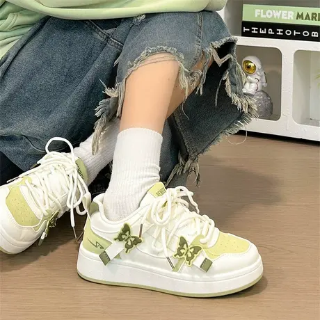 人本蝴蝶厚底小白鞋女2025夏季新款轻便增高鞋子女款潮牌百搭板鞋商品大图