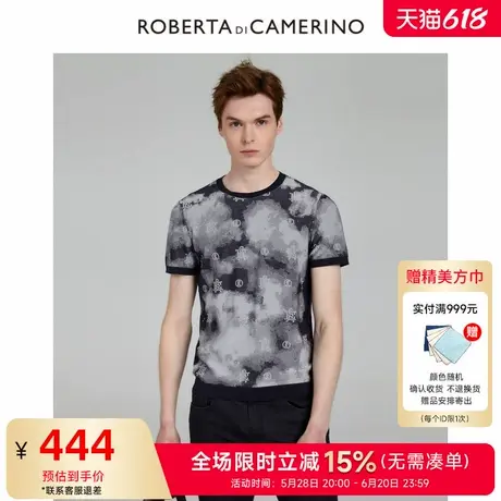 [时尚印花]ROBERTA诺贝达男装男士短袖T恤夏季新款圆领休闲短毛衫商品大图