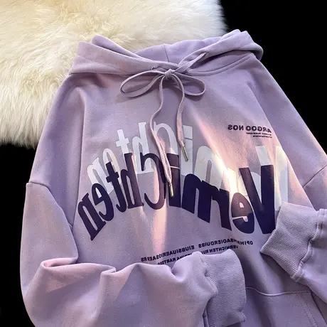 胖mm日系复古连帽卫衣大码薄款情侣装ins潮街头风显瘦外套上衣女商品大图