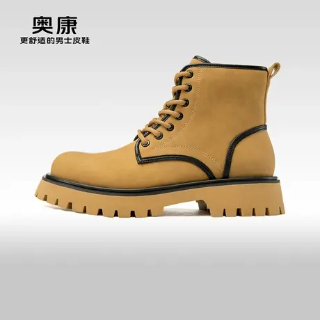 奥康男鞋春秋季新款高帮时尚马丁靴男低跟商务休闲鞋户外工装靴图片