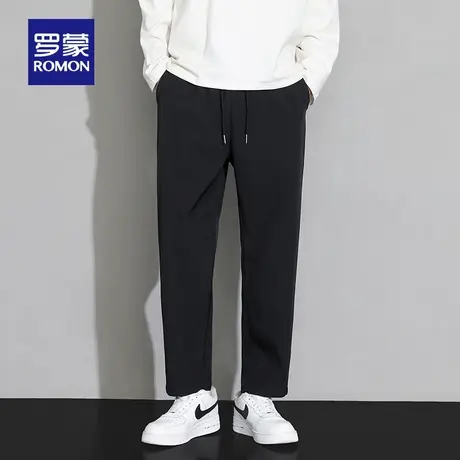罗蒙男士宽松百搭休闲裤2025秋季新款简约直筒裤抽绳松紧腰长裤男图片