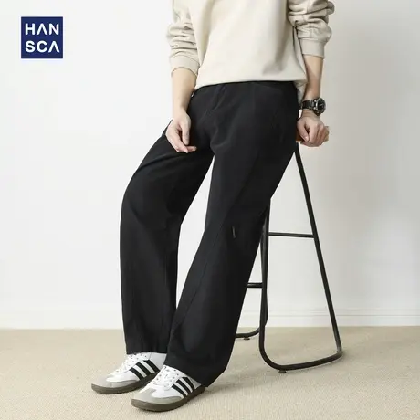 hansca美式复古阔腿休闲裤男2025新款纯棉宽松直筒拼接春秋季长裤商品大图