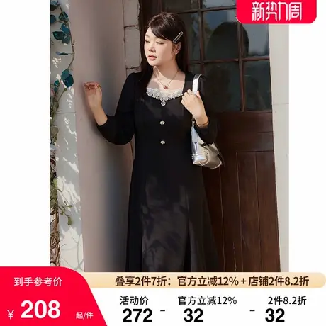 绮娑大码女装2025年秋装新款显瘦胖MM连衣裙高级感收腰A字小黑裙图片