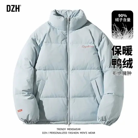 青少年蓝色立领羽绒服男短款冬季加厚2025新款防风保暖外套情侣款商品大图