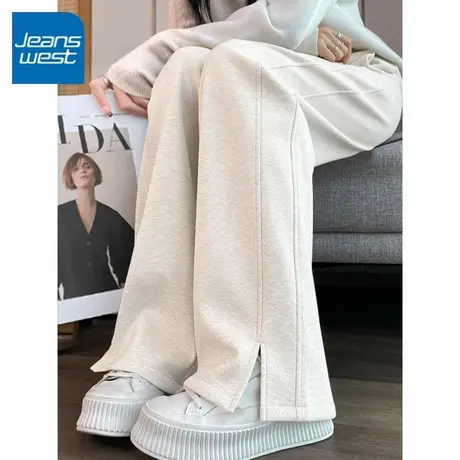 KV真维斯阔腿裤女秋冬2025新款垂感小个子毛呢裤米白窄版直筒裤子商品大图