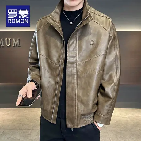 罗蒙2025新款皮衣PU男士外套潮牌痞帅青年夹克立领机车休闲上衣服商品大图