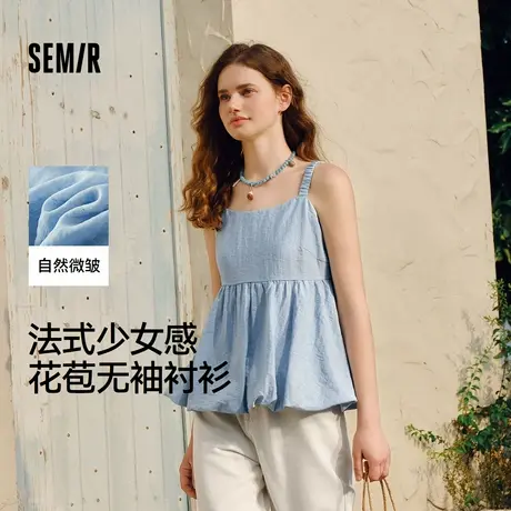 森马衬衫女无袖设计感蝴蝶结可爱2025夏新款花苞肌理上衣吊带法XY图片