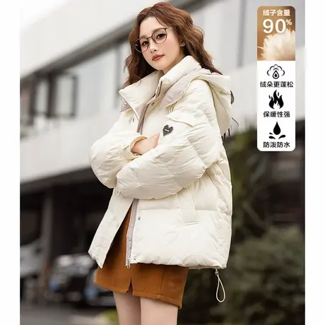 【防水】唐狮短款白色女士羽绒服冬季2024新款90绒超好看外套休闲商品大图