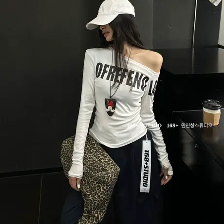 大领口一字肩修身显瘦打底衫女秋冬洋气时尚磨毛长袖t恤2025新款图片