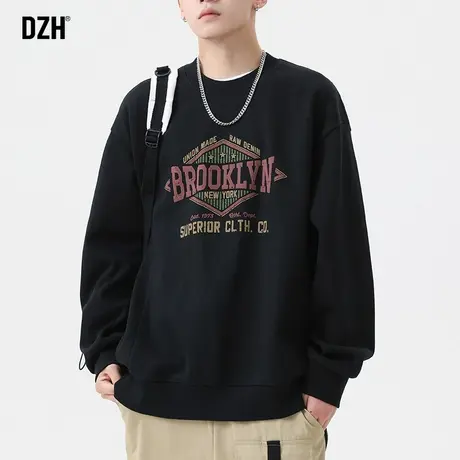 男士重磅黑色卫衣潮牌男圆领美式复古休闲运动外套情侣装长袖上衣商品大图