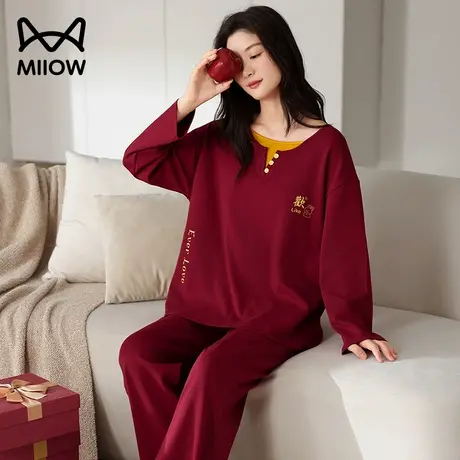 猫人红色睡衣女2025新款秋冬季纯棉长袖本命年四季通用家居服套装商品大图