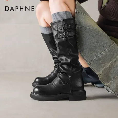 达芙妮堆堆裤管靴子女款2025新款秋冬美拉德厚底长筒靴高筒骑士靴图片
