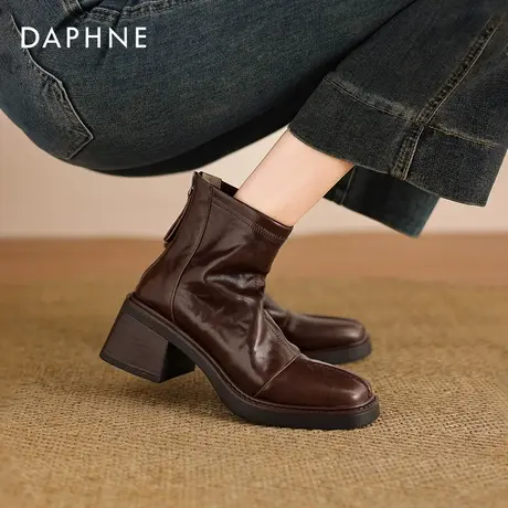 达芙妮粗跟短靴女2026冬季新款加绒英伦风马丁靴方头瘦瘦切尔西靴商品大图