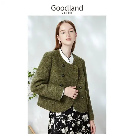 代退-音儿美地女装2022冬季新款气质双排扣羊毛双面呢短外套商品大图