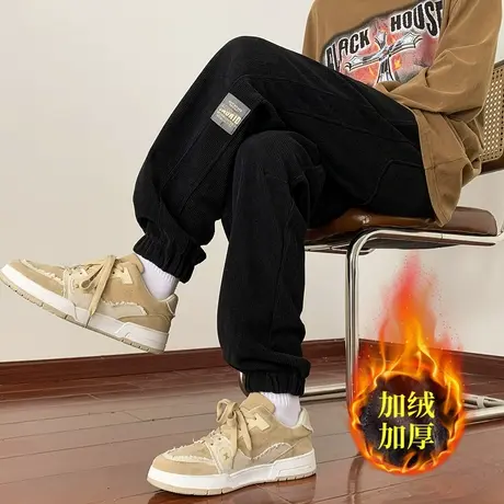 运动裤男士秋冬季新品裤子男加绒修身休闲长裤男潮小脚裤男生卫裤商品大图