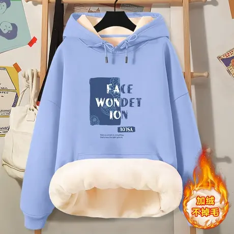 加绒卫衣女秋冬2023年新款爆款冬装加厚冬季小个子学生外套冬连帽商品大图