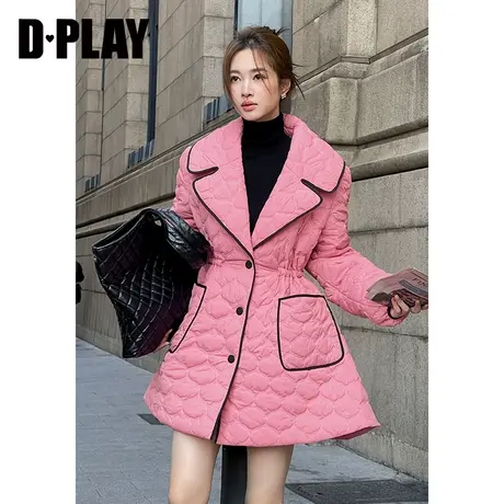 DPLAY2023冬富家千金粉色翻领宽松A字大摆绗棉加厚棉服外套商品大图