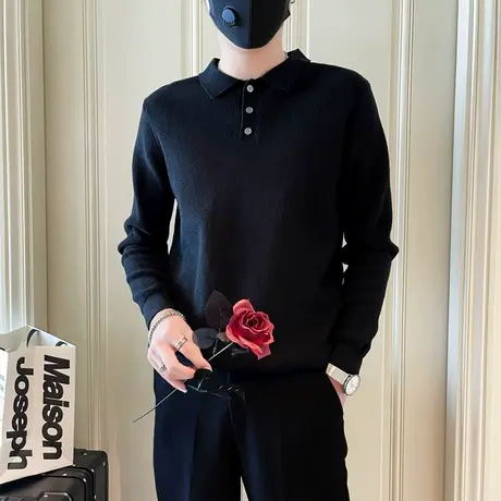 秋冬翻领纯色简约男士套头毛衣ins小众轻熟休闲穿搭POLO领针织衫图片