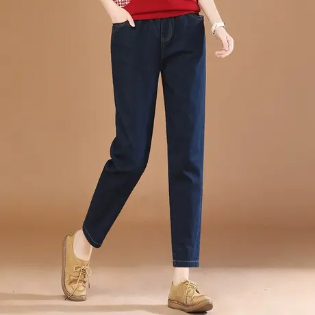 韩潮袭人松紧腰显瘦牛仔裤女2022秋装新款宽松百搭休闲哈伦长裤子图片