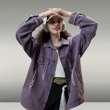 2023新款美式复古牛仔外套女秋季牛仔衣设计感小众夹克上衣宽松型商品大图