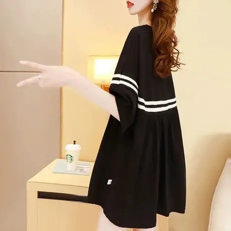胖mm大码女装夏季洋气韩版宽松遮肚减龄短袖T恤女半袖上衣裙200斤图片