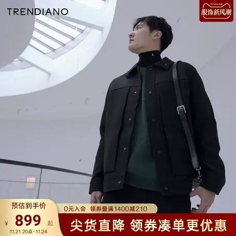 TRENDIANO官方潮牌春秋季男装四芒星解构双层羊毛呢休闲外套男士商品大图