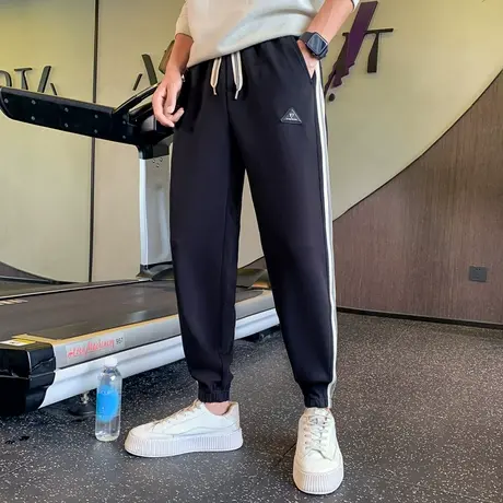 条纹运动卫裤男春秋季简约潮流韩版秋款休闲束脚裤痞帅宽松哈伦裤商品大图