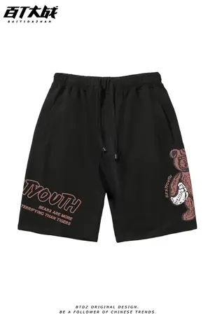 美式街头手绘卡通小熊印花短裤男潮流ins街头嘻哈宽松篮球五分裤商品大图
