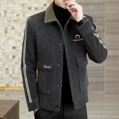 冬季金貂绒夹克男士帅气冬装韩版潮流加厚毛呢子外套青年休闲保暖商品大图