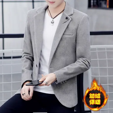 男士西服冬季加绒加厚仿水貂毛西装外套chic夜场ins帅气潮牌上衣商品大图