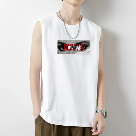 纯棉背心男士夏季外穿运动坎肩白色宽肩无袖t恤健身篮球跨栏汗衫商品大图