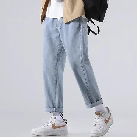 牛仔裤男2023年秋季直筒宽松男士长裤子青少年休闲帅气浅色九分裤商品大图