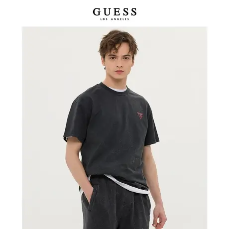【38上新季】GUESS款男士倒三角logo雪花洗复古宽松短袖T恤商品大图