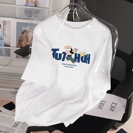 白色字母短袖t恤女夏季2023新款纯棉宽松百搭学生设计感小众上衣图片