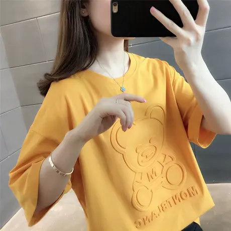 卡通小熊短袖T恤女2023夏季新款设计感小众洋气宽松休闲半袖上衣商品大图