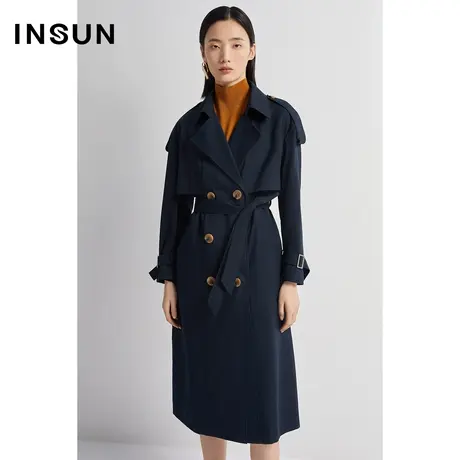 INSUN恩裳秋季防风片撞色收腰风衣外套图片