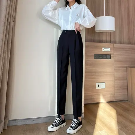 烟管西装裤女九分春秋新款裤子黑色显瘦百搭小个子休闲萝卜直筒裤商品大图