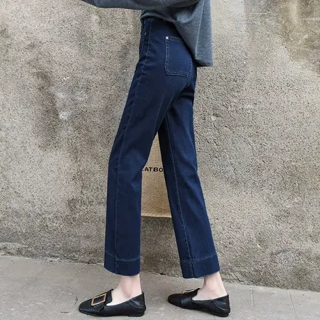 黑色烟管裤女2024新款高腰牛仔裤女春秋妈妈裤子秋季女裤九分直筒商品大图