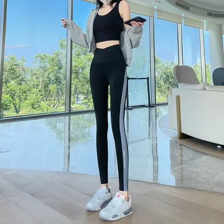 黑色鲨鱼皮打底裤女外穿2024年春秋新款高腰显瘦收腹撞色芭比裤潮图片