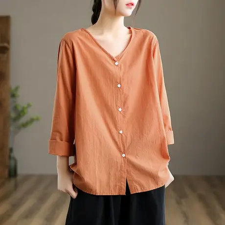 dza 文艺复古纯棉长袖衬衫女士短款内搭上衣新款秋季外穿休闲衬衣图片