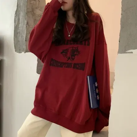 美式vintage卫衣女长袖宽松韩版潮ins设计感小众上衣春秋薄款外套图片