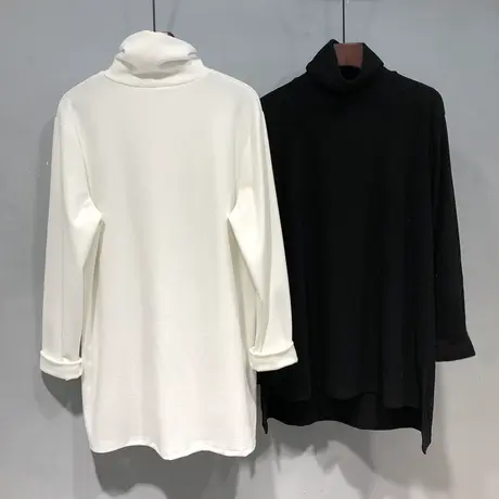 双面磨毛高领打底衫女宽松大码胖mm秋冬长袖纯色加厚加绒保暖上衣商品大图