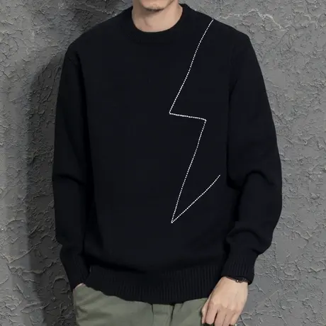 刺绣提花设计韩版潮流毛衣男ins潮牌针织打底衫个性帅气休闲百搭商品大图