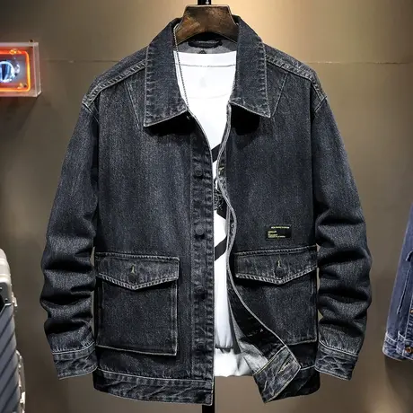 春夏款牛仔外套男韩版潮流宽松帅气青年黑色牛仔夹克上衣服男褂子商品大图