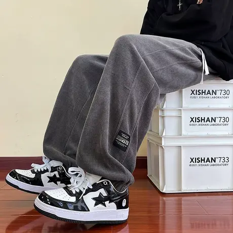 春秋卫裤男潮牌美式宽松束脚运动裤韩版潮雪尼尔灰色男士休闲裤子商品大图