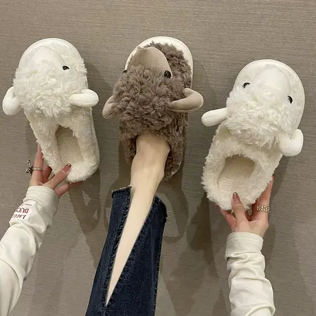 新款卡通咩咩羊棉拖鞋女秋冬季可爱毛绒舒适保暖室内家居外穿情侣商品大图